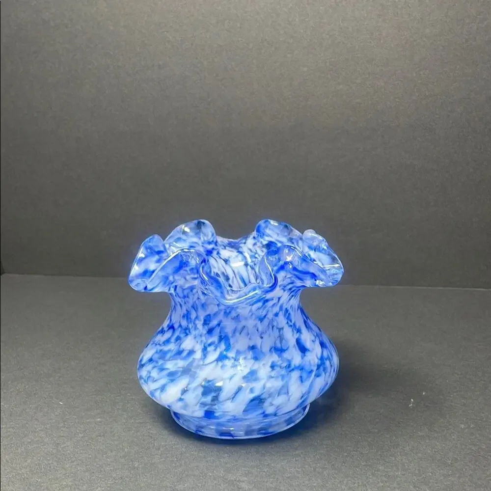 Vintage Fenton Glass Vase Blue Mist Vasa Murrhina Opalescent